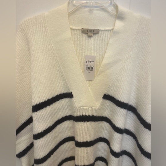 NWT Loft Heather Oat Blue Striped Poncho Sweater Size XS/S - Picture 3 of 6